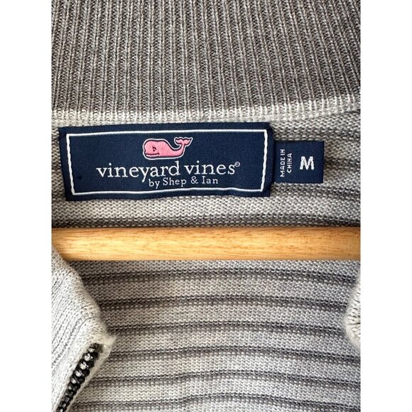 Vineyard Vines Sweater 1/4 Zip Gray Striped Size Medium Preppy 100% Cotton Logo - Picture 8 of 10
